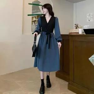 [하프클럽/알티피아]롱 원피스 휴양지 A라인 하객 허리조절 바캉스 블루