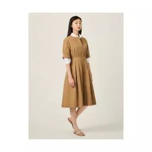 매장정품 빈폴 BEANPOLE LADIES 라운드넥 풀오픈 소매볼륨 원피스 베이지 (BF5771C01A) BF5771C01A 570561