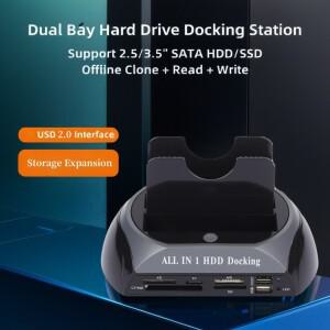 듀얼 베이 USB 2.0 도킹 스테이션 IDE/SATA/eSATA 올인원 하드 드라이브 (카드 리더기 복제 기능 포함)
