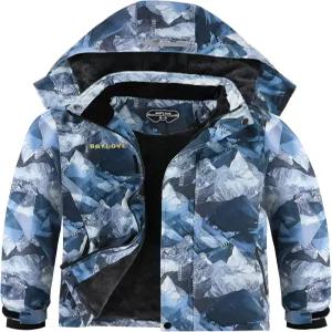 소년 스키 재킷 방수 겨울 코트 플리스 방풍 스노보드 재킷과 탈부착 후드