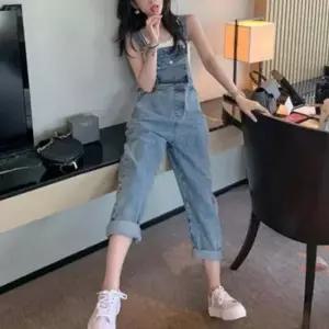 청 오버롤 멜빵팬츠점프수트 점프수트 캥거루 청바지 주머니 모던 오버롤 서스펜더