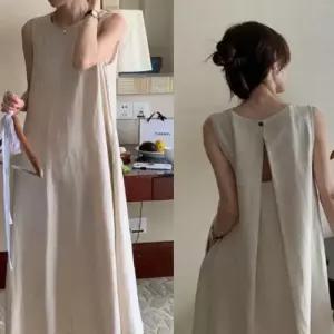 이쁘다요 뒤트임 나시 원피스 롱 린넨 WFLMENU