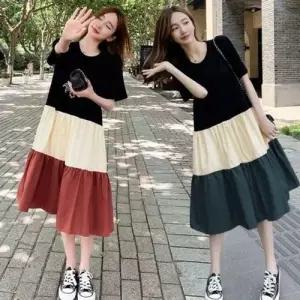 이쁘다요 라인 원피스 반팔 배색 WFLMEQ5