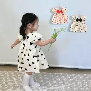 리본 하트하트 여아 반팔 미니 원피스 90-100 205424 아가민소매 옷 자매 아기 커플룩