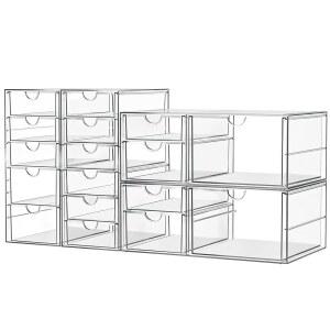 ARSTPEOE 메이크업 아크릴 정리함, 17개의 서랍(4세트), 책상 정리함 및 액세서리, 클리어 사무용 아트 공예 용품을 위한 방진 보관 서랍