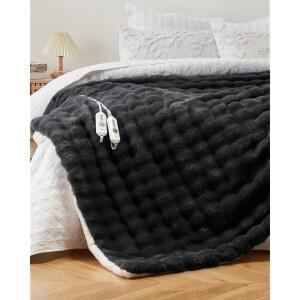 가비홈 온열 담요 퀸, 4가지 열 설정이 가능한 듀얼 컨트롤 인조 모피 전기 담요, 8시간 자동 꺼짐 및 과열 방지 기능이 있는 소프트 버블 선물용 홈 소파 또는 침대, 다크 그레이