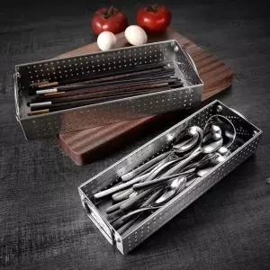 현이몰 물빠짐 스텐 수저 트레이 수저통 수저함 보관함 중형 업소용 수저보관함 소독기용 수저수납함