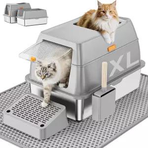 스쿱이 있는 PEDIBAT 스테인리스 스틸 고양이 쓰레기통 금속 하이사이드 인클로저 XL 초대형 쓰레기통(소변
