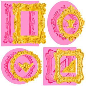 JOERSH 4PCS 바로크 프레임 몰드, 사진 액자 및 모서리용 실리콘 퐁당 몰드 케이크 장식, 컵케이크 토퍼, 초콜릿, 캔디, 슈가크래프트, 디저트 장식용