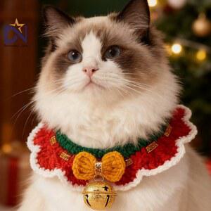 강아지 스카프 고양이 케이프 방울 테마 동물 턱받이 산타 손뜨개 크리스마스 소형 목걸이