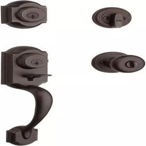 Kwikset 몬타라 현관문 잠금 핸들 및 데드볼트 세트 내부 도어 노브가 있는 엔트리 외부 베네치아 브론즈