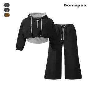 [보니스팍스]기모 후드 티셔츠 앤 밴딩 와이드 팬츠 셋업 (XQ1ST002M0)