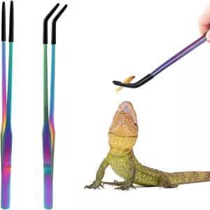 고무 팁이 있는 OLIISS 스테인리스강 파충류 먹이 집게 - 수족관 및 공예용 10.6인치 스트레이트 곡선 핀셋