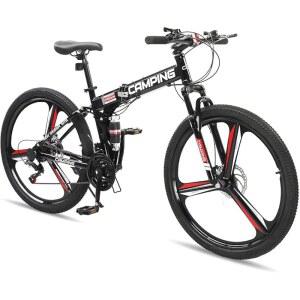 Ktaxon 26인치 접이식 자전거, 21스피드 풀 서스펜션 남녀용 유니크 3 스포크 알로이 휠, 듀얼 디스크 브레이크, 퀵 릴리스 및 조절식 안장