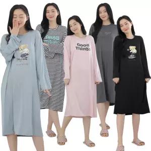 여성 원피스 잠옷 사방 스판 롱원피스 오버핏 빅사이즈 봄 주니어 학생 실내복 홈웨어 파자마 여자 캐릭터