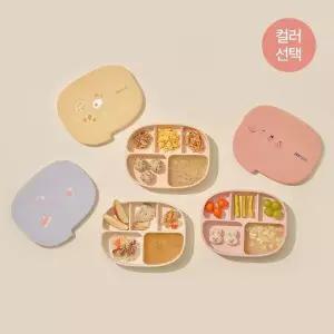 실리콘 초강력 5구 디자인 흡착식판 (뚜껑포함) 자기주도 아기 이유식식판