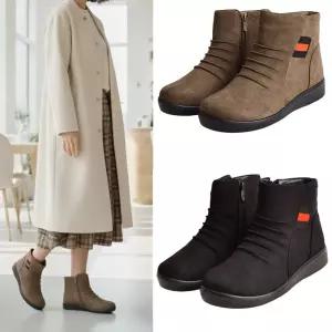 에버라스트 지퍼클로저 털안감 스웨이드 여성앵클부츠 플랫부츠 -E돌