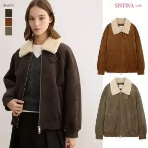 카라 퍼 집업 세미 크롭 숏 무스탕