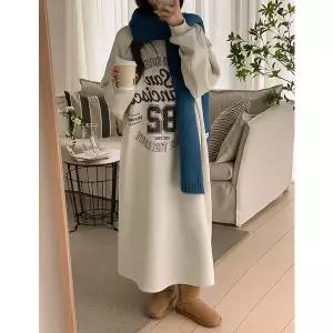 [공구우먼] [제작] 이스트 루즈핏 나염 기모 롱 원피스 85392 빅사이즈 여성의류