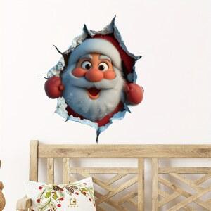크리스마스 산타 화환 벽 스티커 구멍 효과 2D 홈 데코 아기 장식 데칼 유아방 어린이 침실
