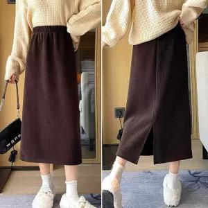 스커트 치마 SK 여자 주말 캐주얼 룩 밴딩 기모 롱 가을 겨울