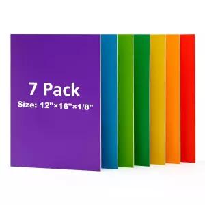 Rowood 7팩 레인보우 컬러 합판 시트 12x16x1 /8인치 3mm 멀티 얇은 미완성 목재 커팅 조각 장식용 DIY