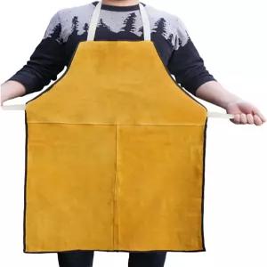 시키텍노 가죽 용접 앞치마 소가죽 내열 난연 작업 헤비 듀티 대장장이 턱받이 안전 목공 작업장 용접공