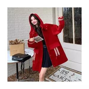 템퍼티샵 여성 겨울 레드 모직 하프 코트 SOH4