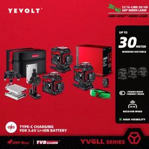 레이저레벨기 전자식 YEVOLT 레이저 레벨 그린 1216 라인 34 셀프 레벨링 360 수평 수직 측정 -YVGLL4XS-