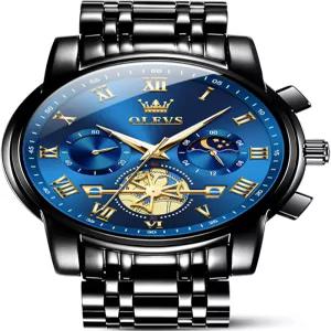 OLEVS 시계 남성 방수 럭셔리 빅페이스 스테인리스 스틸 쿼츠 아날로그 원피스 야광 다기능 렐로제스 드