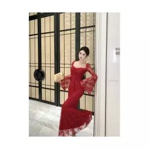 여자 레이어드 레이스 원피스 가을 겨울 슬림핏 플레어 소매 머메이드 스커트 SPO마켓4