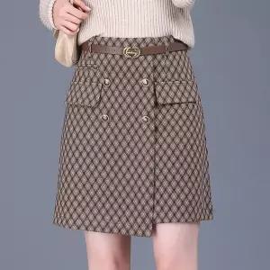 여성 데일리 미니 스커트 언밸런스 체크 추동 하이웨스트 A라인 힙 빅사이즈 스포M4