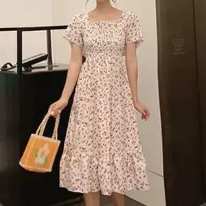 스모크 밴딩 플라워패턴 블랙원피스 린넨원피스 여름롱원피스 롱원피스