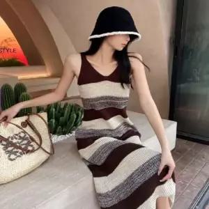 끈나시원피스 니트 스트라이프 니트원피스 캐주얼원피스 여름 롱 민소매