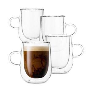 BTaT 더블 월 글라스 커피 머그잔, 5온스(150ml), 4개 세트, 클리어 라떼 머그잔
