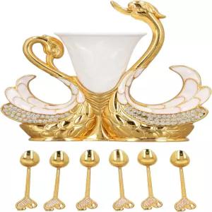 제로디스 장식 골드 스완 베이스 홀더 6개 커피 스푼 세트 라이트 럭셔리 절묘한 과일 디저트 스크림
