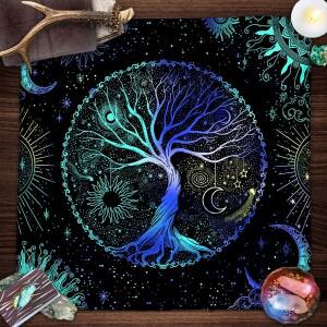 블루 라이프 트리 타로 식탁보 썬 문 별이 빛나는 하늘 제단 천 독서 커버 요술 점성술 오라클 매트