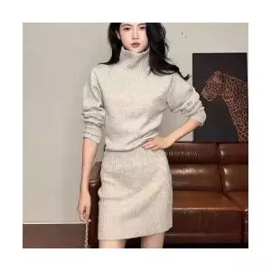 마르소 여성미니스커트 터틀넥 긴팔 니트 원피스 가을 겨울 슬림핏 힙업 스커트 UNO4