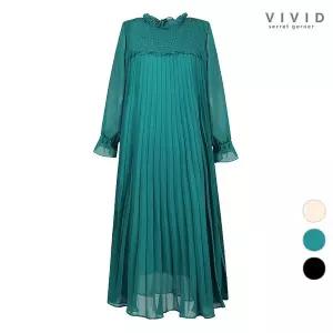 [하프클럽/비비드시크릿가너]VIVID 스모크장식 플리츠 루즈핏 쉬폰 원피스