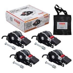 [미국배송] 마이티 제품 4팩 1인치 X 10인치 볼트 화물용 접이식 래칫 스트랩 - 코팅된 S 훅 자동 트레일러 및 제트 스키 ATV 자전거와 보트 타이다운을 위한 셀프