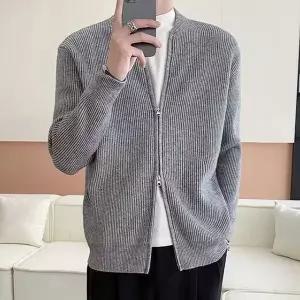 남성 간절기 니트 더블지퍼 가디건 아우터룩 심플디자인 직장인룩