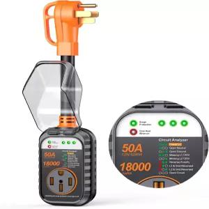 기어고 RV 서지 프로텍터 50암페어 최신 18000J 회로 분석기 워터푸프 커버가 있는 캠핑용 어댑터 플러그