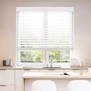 DEZ 가구 무선 2인치 인조 목재 블라인드 215인치 폭 x 64인치 높이 흰색