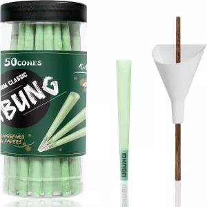 우붕 그린 콘 50팩 킹 사이즈 프리 롤 팁 반투명 식물 섬유 롤링 페이퍼 길이 4.25인치 / 108mm