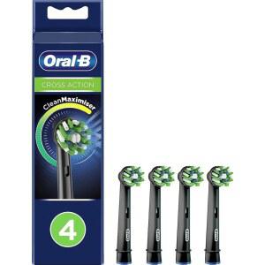 Oral-B Crossaction 전동 칫솔 교체용 브러시 헤드 리필, 블랙, 4개(1팩)