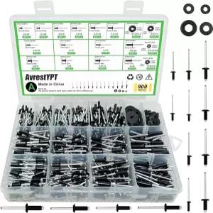 세탁기 포함 900개 블랙 팝 리벳 구색 키트 SAE 알루미늄 블라인드 금속 가구용 14사이즈 메탈 구색3 /32 1