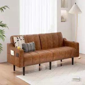 브라이스 80인치 가죽 소파 이불 침대 조절 가능한 등받이가 있는 인조 컵 홀더 2개 및 사이드 포켓 거실용