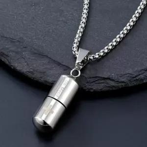 휴대용 알약 캡슐 목걸이 비상약 보관함 스틸 케이스 체인 팬던트