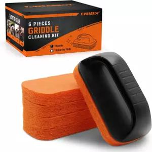 블랙스톤용 6피스 그리들 청소 키트 플랫 탑 그릴 주방용 비 스크래치 패드 - 스크러버 5개와 손잡이 1개