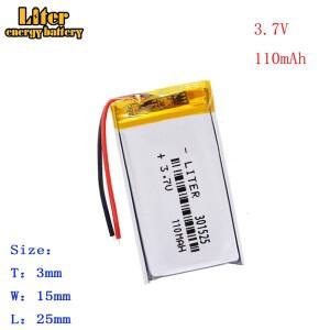 0.407wh 3.7V 110mah 301525 블루투스 키보드 특수 게임 컨트롤러 용 리튬 폴리머 LiPo 충전식 배터리